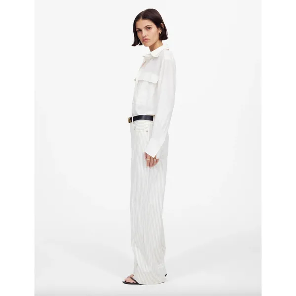 Madewell Low Slung Baggy Jeans Grey Railroad Stripe White Cream Rigid US 30 NWT - Image 3