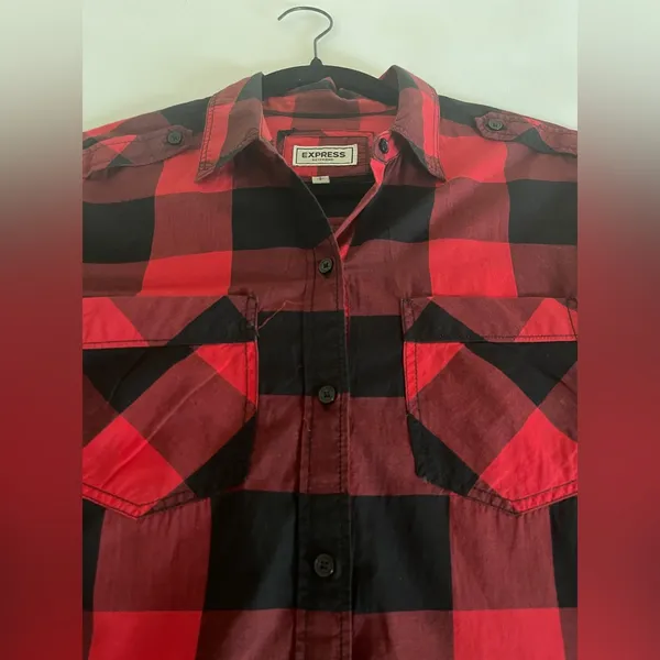Vintage Express Red & Black Plaid Button-Up Shirt (Minor Flaw) - Image 2
