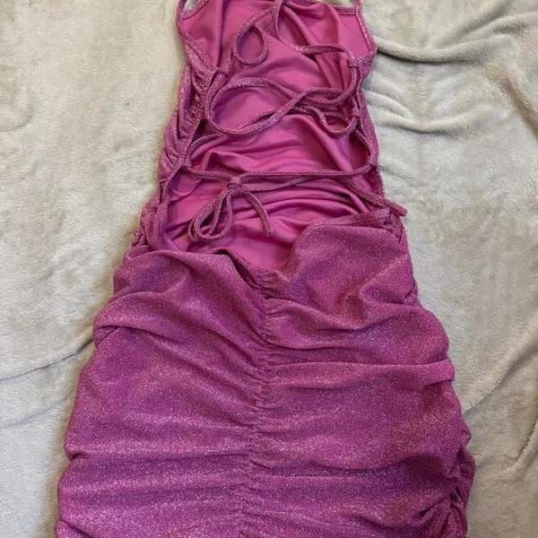 SheIn Pink Ruched Glitter Mini Dress S - Image 4