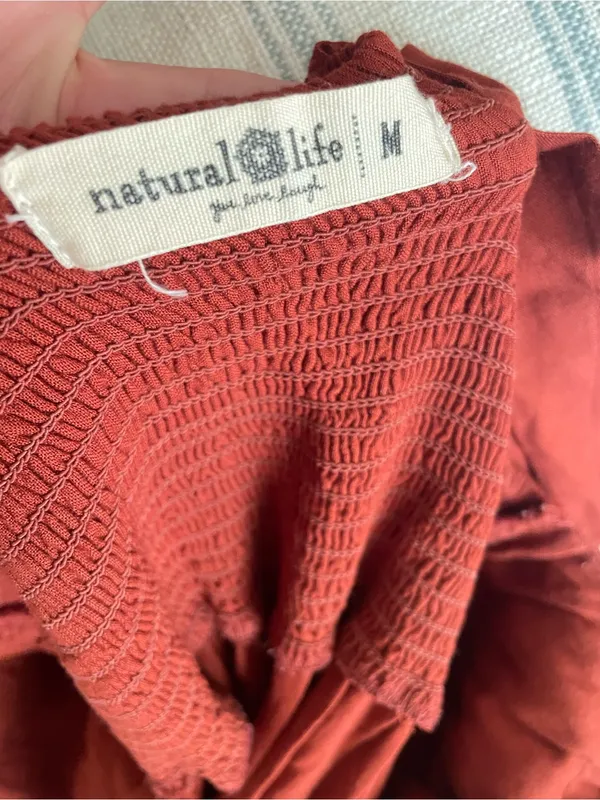 Natural Life Rust Boho Embroidered Wide Leg Jumpsuit Ruffle Hem Size Medium - Image 3
