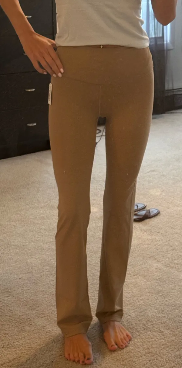 Tan Straight Leg Yoga Pants - Image 2