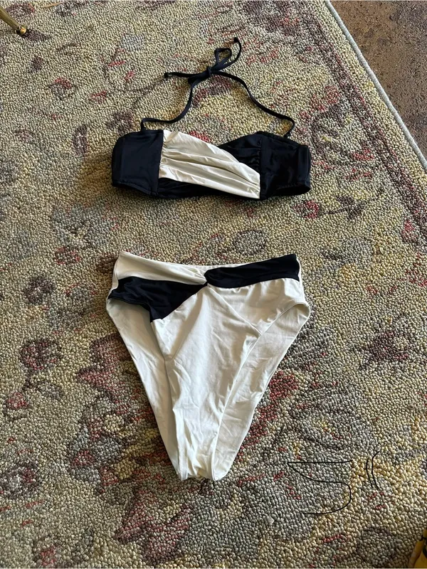NWOT L*Space Nancy Lee high waist bikini set black white small - Image 3