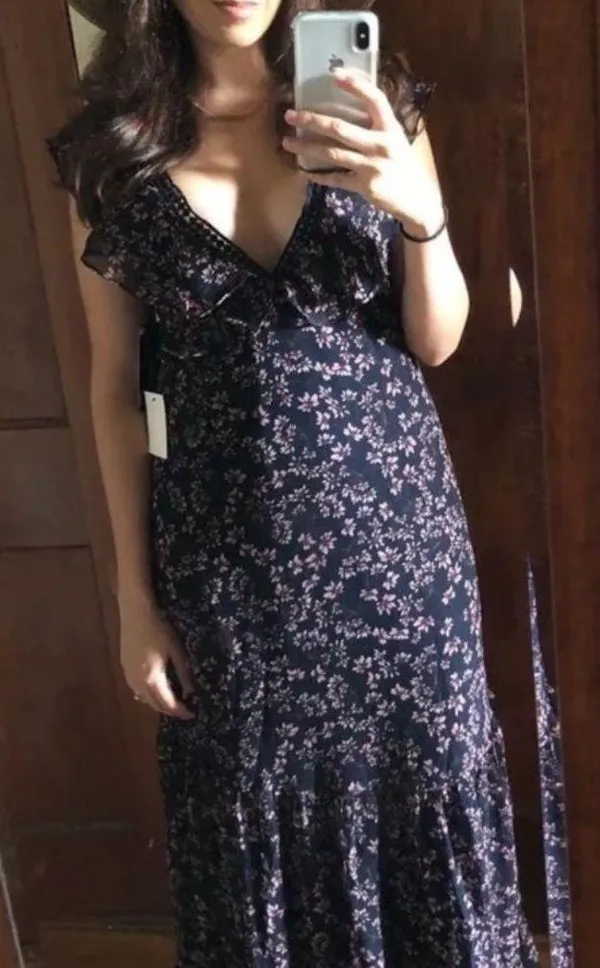 Lulus NWOT Darling Daydream Navy Blue Floral Print Ruffled Maxi Dress - Image 9
