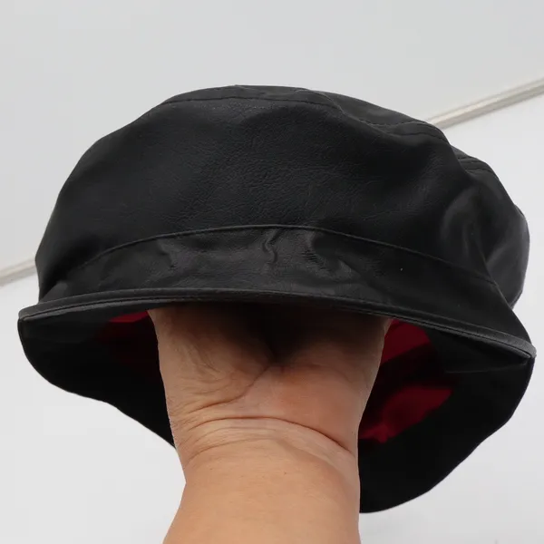 Kmart Accessories Hat Womens OSFM Newsboy Cabbie Black Faux Leather New - Image 4