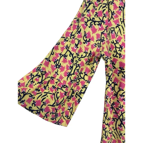 Lilly Pulitzer Cotton Slub Yellow Pink Short Bell Sleeve Top Summer Vacation L - Image 5