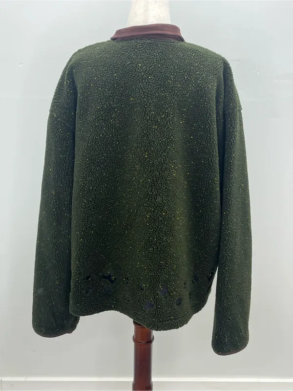 Cabelas Womens Green Moose Pine Tree Applique Cabin Core Sherpa Fleece Jacket XL - Image 5