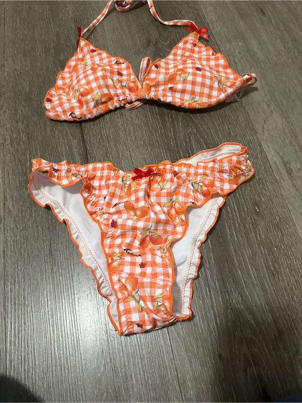 Orange Gingham Floral Ruffle Bikini - Women Swim - Image 4