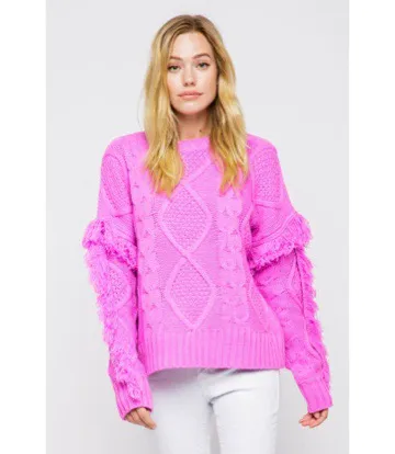 &merci Fringe Cable Knit Sweater - Image 4
