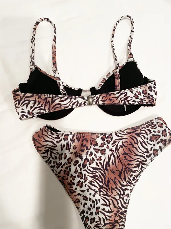 Cheetah Print High Waisted Bikini Set Multi - Image 4