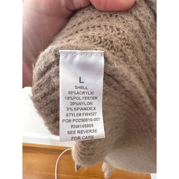 Dress Forum Los Angeles Tan Brown Ribbed Mock Neck Oversized Knit Sweater Large - Image 3