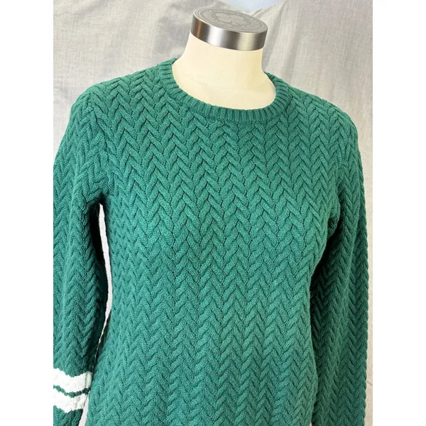 Janie and Jack Green Textured Knit Sweater White Stripe Sleeve Size‎ 12 - Image 4