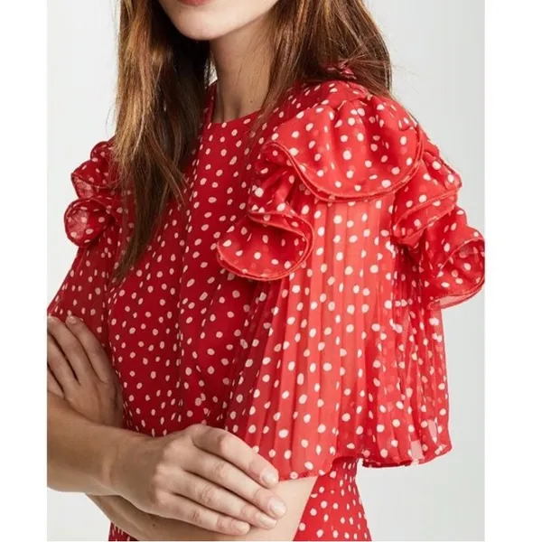 Keepsake Moonshine Dress Red Polka Dot Chiffon Flutter Sleeve Mini Dress Size XS - Image 3