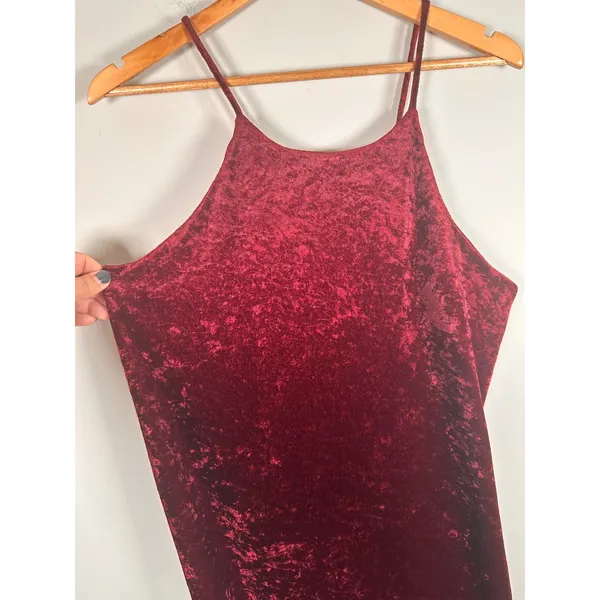 Vintage DBY Crushed Velvet Maxi Dress Womens 13/L Burgundy romantic whimsigoth - Image 3
