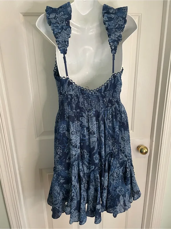 Elliatt Andros Dress Navy Floral Lace Trim Mini Dress cottagecore Medium New - Image 5