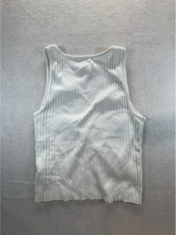 American Eagle Women’s S White Ribbed Split Neck Tank Top Sleeveless Basic - Image 4