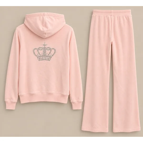 Christine Alexander Women Tracksuit L Pink Y2K Rhinestone Crown Hoodie Pants Set - Image 4