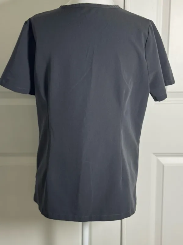 Mandala Scrubs Equa-Tek Gray Scrub Top V Neck Stretch Pocket Short Sleeve Uniform - Image 2
