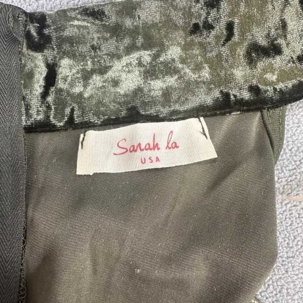 NWOT Sarah La Mini Dress M Olive Green Velvet Halter Cutout MADE IN USA Party - Image 3
