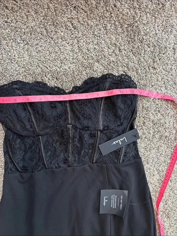 Lulus Sultry Persona Black Lace Strapless Bustier Mermaid Maxi Dress size medium - Image 7
