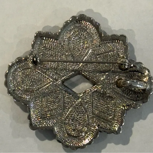 Vintage Silver Brooch with Turquoise and Coral Accents - Image 2