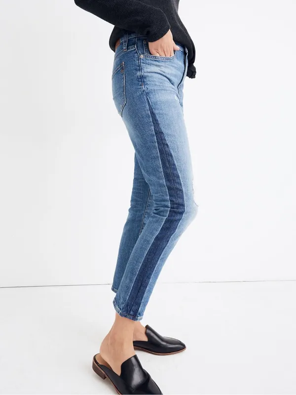 Madewell High-Rise Slim Boyjean Women's Size 26 Relaxed Fit Two-Toned Cropped - Image 3