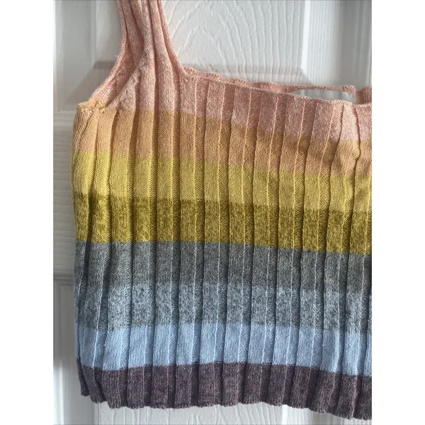 Saylor Striped‎ Ribbed Knit Tank Womens Multicolor Boho Summer Crop Top Size XS - Image 2
