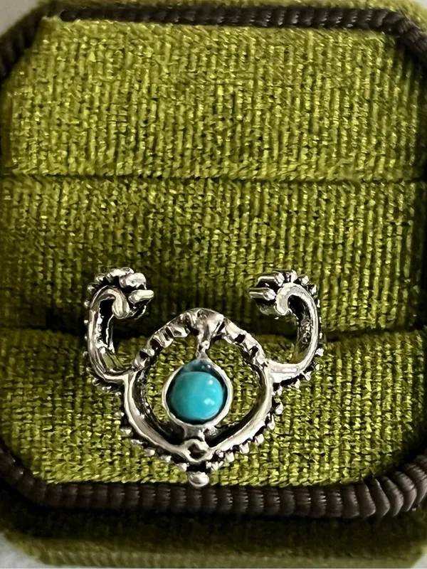 Bohemian/Aztec Blue Turquoise Stainless Steel Silver Statement Ring Size 6 - Image 2
