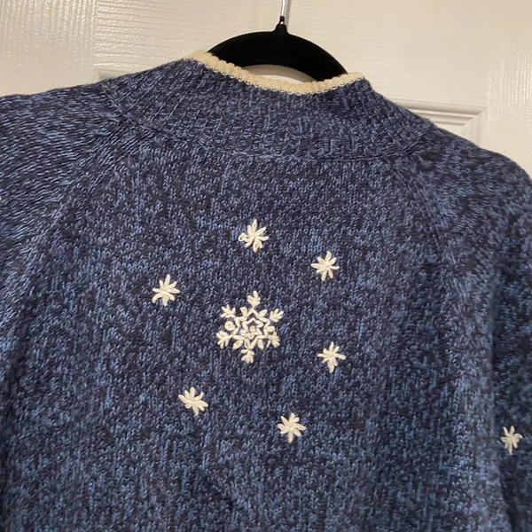 VTG Erika Size PXL Christmas Cardigan Sweater Zip Front Snowman Winter Cotton - Image 7