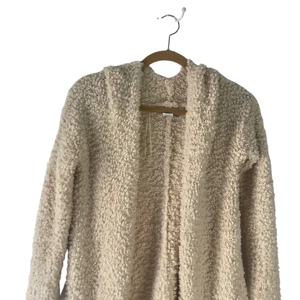 London Kaye Women's Size Small Cream Sherpa Open Front Pocket‎ Cardigan Sweater - Image 2