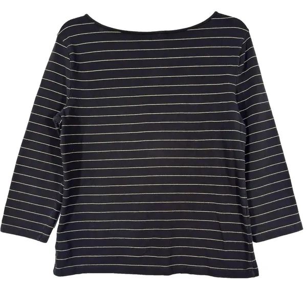 Lauren Ralph Lauren Top Large Black Stripe Boat Neck Cotton Coastal Preppy - Image 2