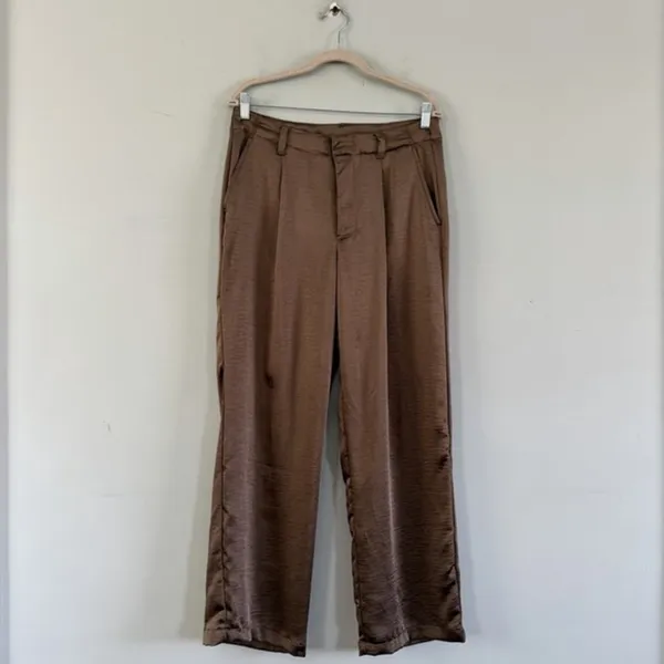 NWT GAP High Rise Pleated‎ Satin Trousers Cashmere Brown Wide Leg Pants - Image 2