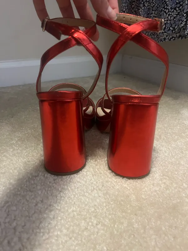 MiraAzzurra Red Shimmery Platform Heels - Image 3