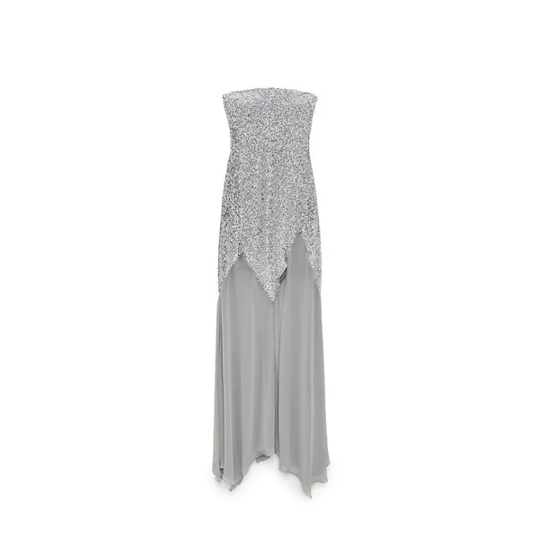 ZARA x BARBIE MATTEL Silver Sequined Tulle Long Maxi Dress Gown Size M NWT - Image 3