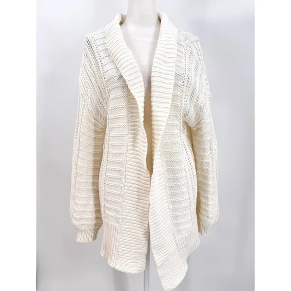 Express Ivory Open Front Long Cardigan Sweater Shawl Mixed Knits Cotton Blend M - Image 3