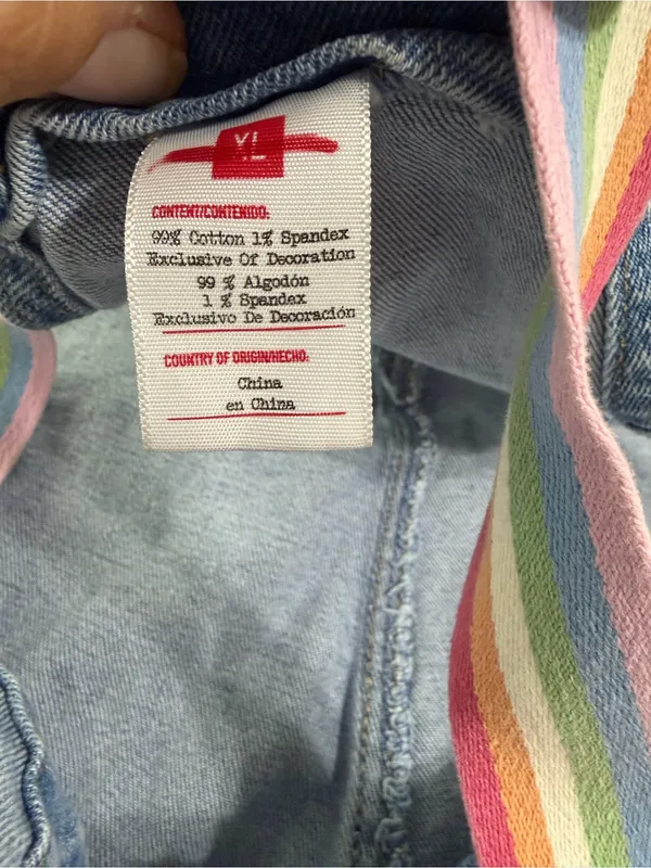 Denim Rainbow Stripe queen embroidered Overalls cut off Shorts women’s size XL - Image 2