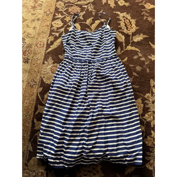 J.Crew Blue White Striped Cotton Midi Sundress Pockets Size 00 - Image 2