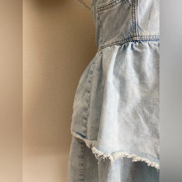 American Eagle Denim Jean Ruffled Layered Dress, Size Medium - Image 3