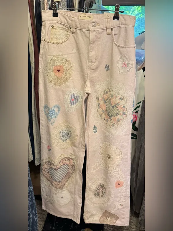 NWOT Free People We The Free Tinsley Printed Jeans Illusions Heirloom Ivory - 26 - Image 11