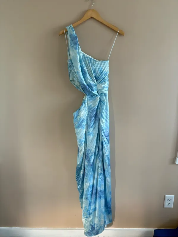 Abercrombie & Fitch Giselle Pleated One-Shoulder Cutout Maxi Dress Blue Medium T - Image 2