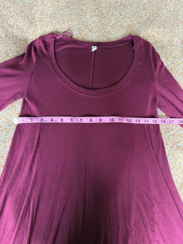 Free People Burgundy Soft Ribbed Long Sleeve Shirt Boho‎ Whimsy A-line XS - Image 7