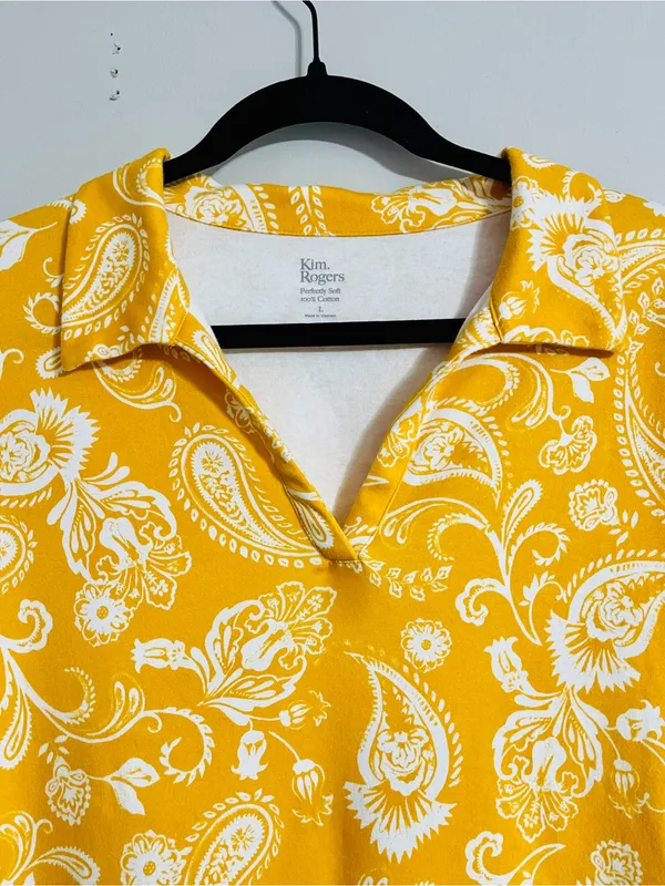 Kim Rogers Mustard Yellow Paisley Tunic Shirt Dress L Cotton Preppy Retro Mod - Image 6