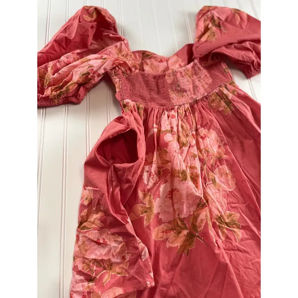 Free People Peony Babydoll Mini Dress Red Floral Puff Sleeve Boho Fall Womens S - Image 2