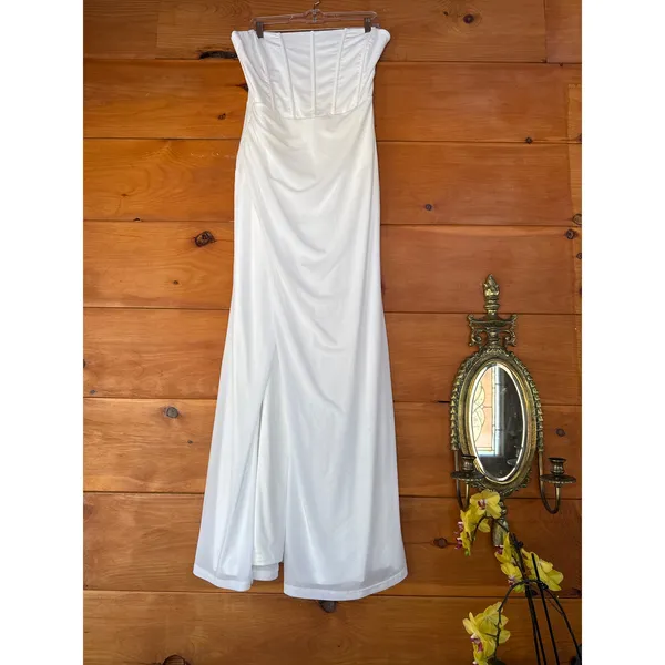Lulus Beautiful Grace White Mesh Strapless Bustier Tulip Maxi Dress Bridal Sz XL - Image 4