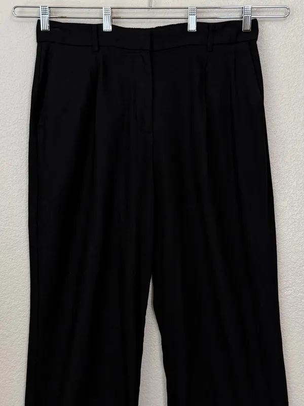 Old Navy Linen Blend Black Taylor Wide Leg Trouser Pants, Sz Large - Image 2