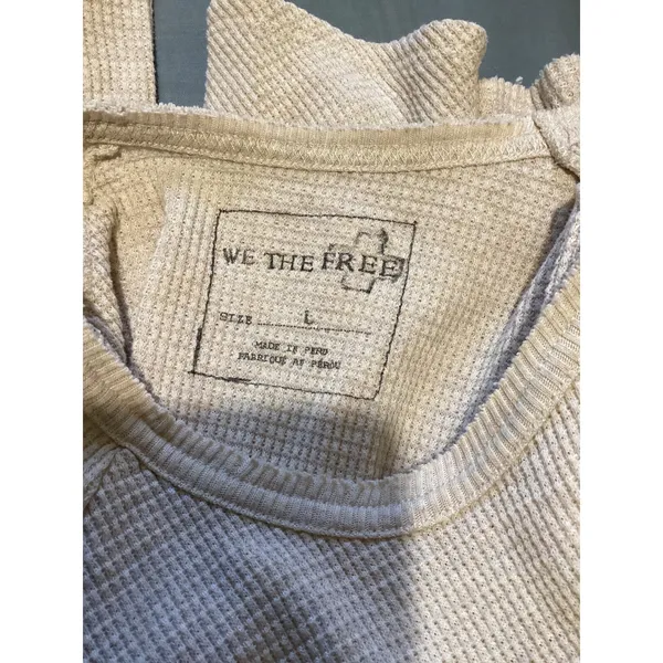 We The Free Free People Cream Waffle Knit Thermal Long Sleeve Top Large 0736 - Image 4