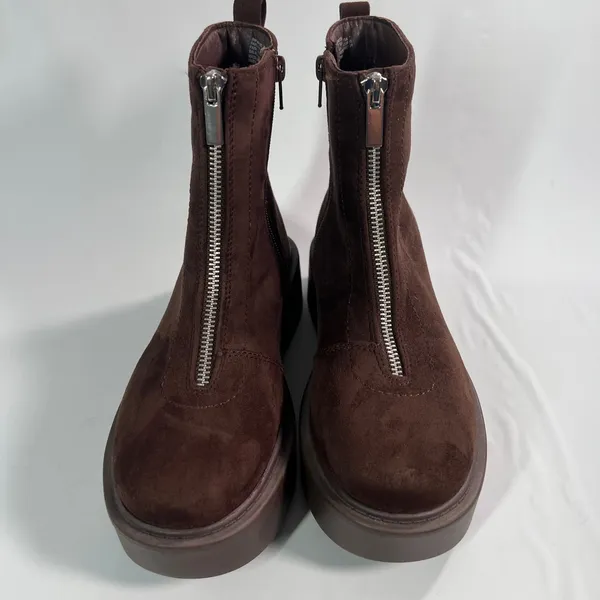 Portland Boot Company Womens 7 Chocolate Suede Front Zip Lug Sole Platform Boots - Image 2