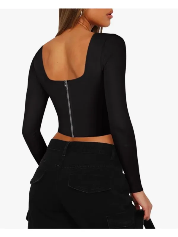 NEW REORIA Square Neck Long Sleeve Y2K Boned Bustier Corset Crop Tops XL - Image 2