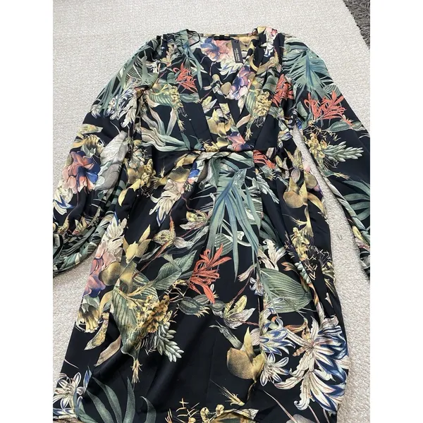 Miss Avenue Long Sleeve Black Floral Printed High Low Dress Size Medium Romantic - Image 15