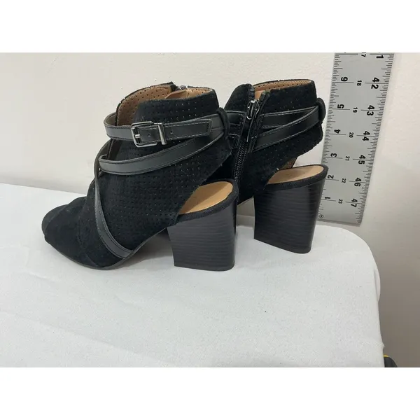 Womans Franco Sarto L Fantana 8 M Black Open Toe Zip Strappy Heel Ankle Boots - Image 4