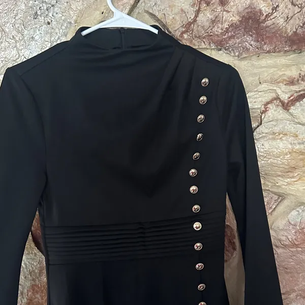 Commense Stand Collar Cinched Short Dress size small Black - Image 5
